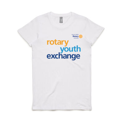 Women's White AS COLOUR Maple Tee with large Rotary Youth Exchange Logo 2 Thumbnail