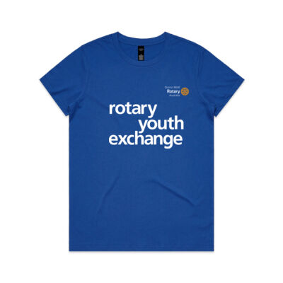 Women's AS COLOUR Maple Tee with Rotary Youth Exchange logo on front and D9640 icon on back. Thumbnail